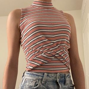 Crossed Striped Turtle Neck